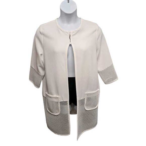 IC by Connie K Jacket Womens Large White Knit Mesh Accent Lagenlook Relaxed - Picture 1 of 6